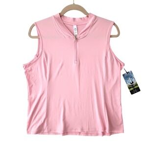 New Tee Time Golf Womens XL Pink Sleeveless Top 1/4 Zip Preppy Pickleball